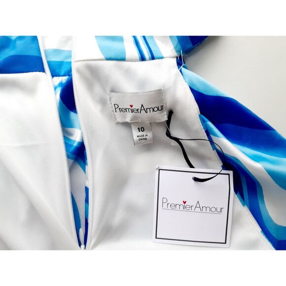 Premier Amour Blue White Prints Halter Fully Lined Cocktail Dress S10 NWT $79 - Picture 10 of 13